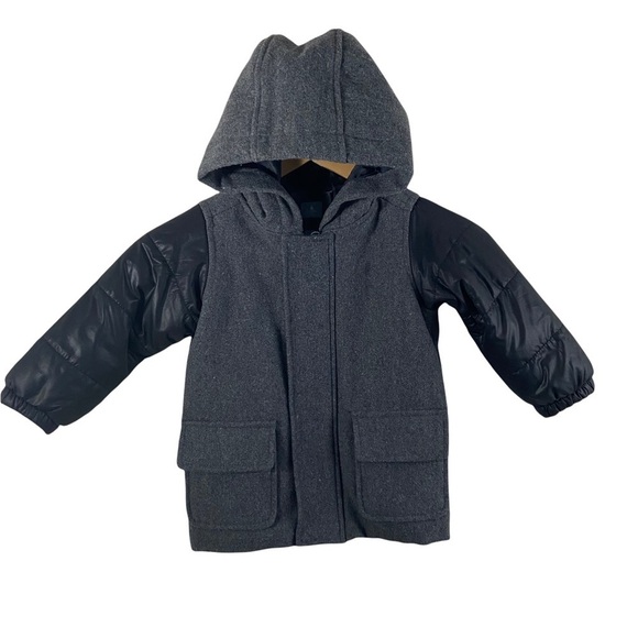 BabyGap Grey Black Colorblock Wool Blend Hooded Coat Baby Boy Sz 2Y - Picture 1 of 12
